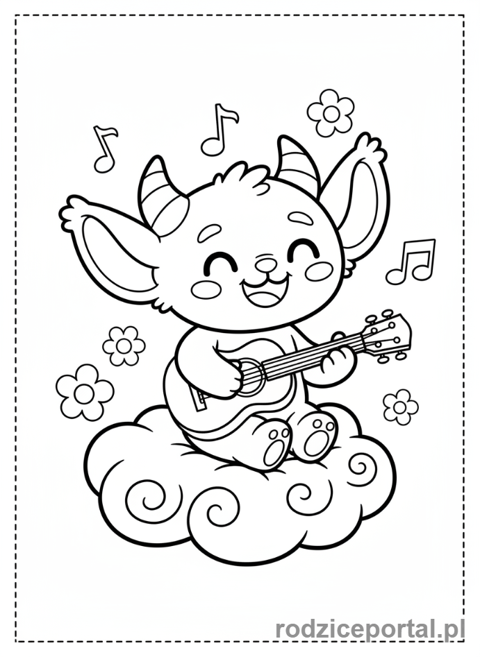 Kolorowanka Kolorowanki Labubu Do Druku - Labubu z instrumentem muzycznym, grający wesołą melodię