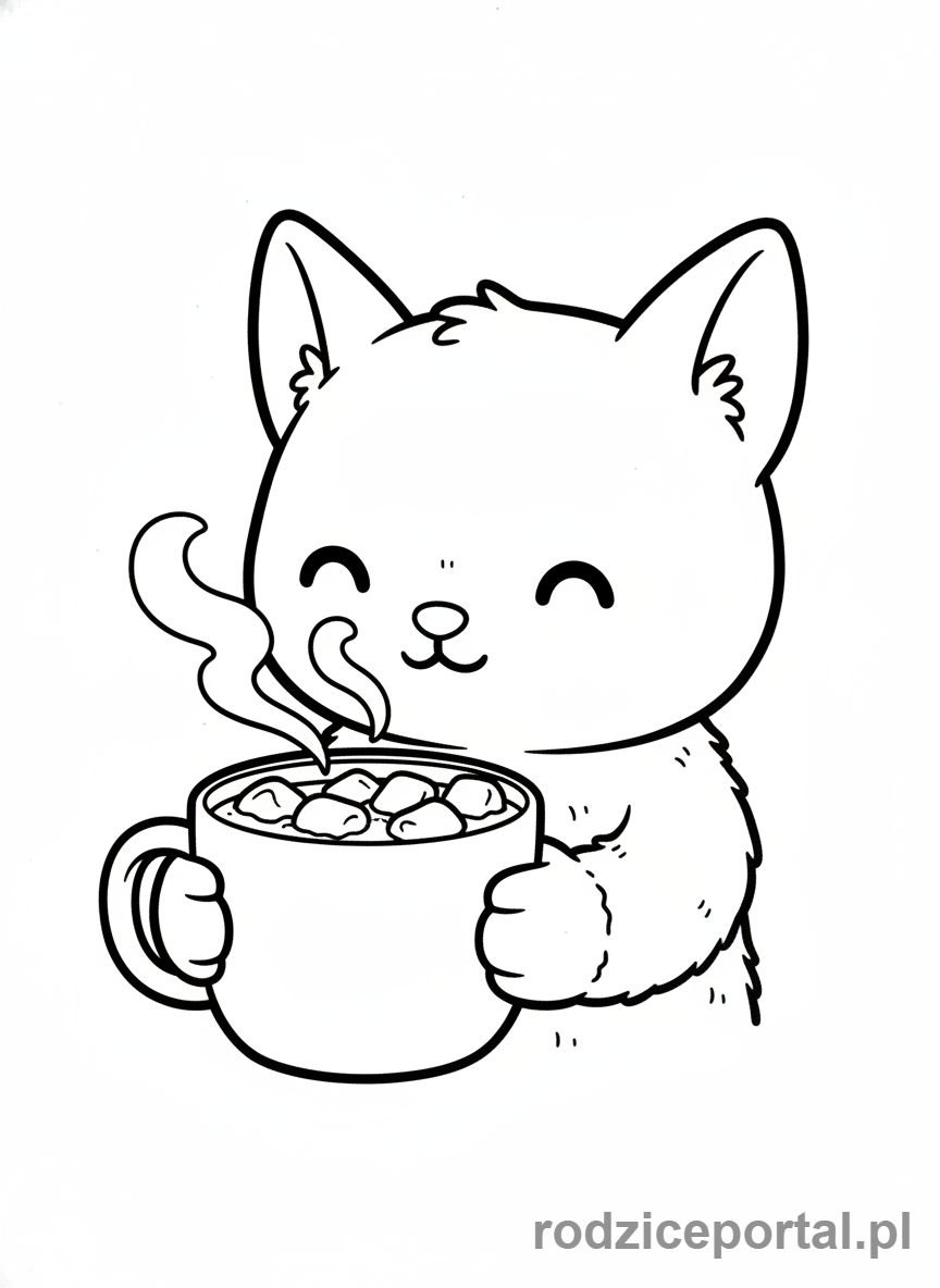 Kolorowanka Kolorowanki Labubu Do Druku - Zbliżenie na Labubu z filiżanką gorącej czekolady