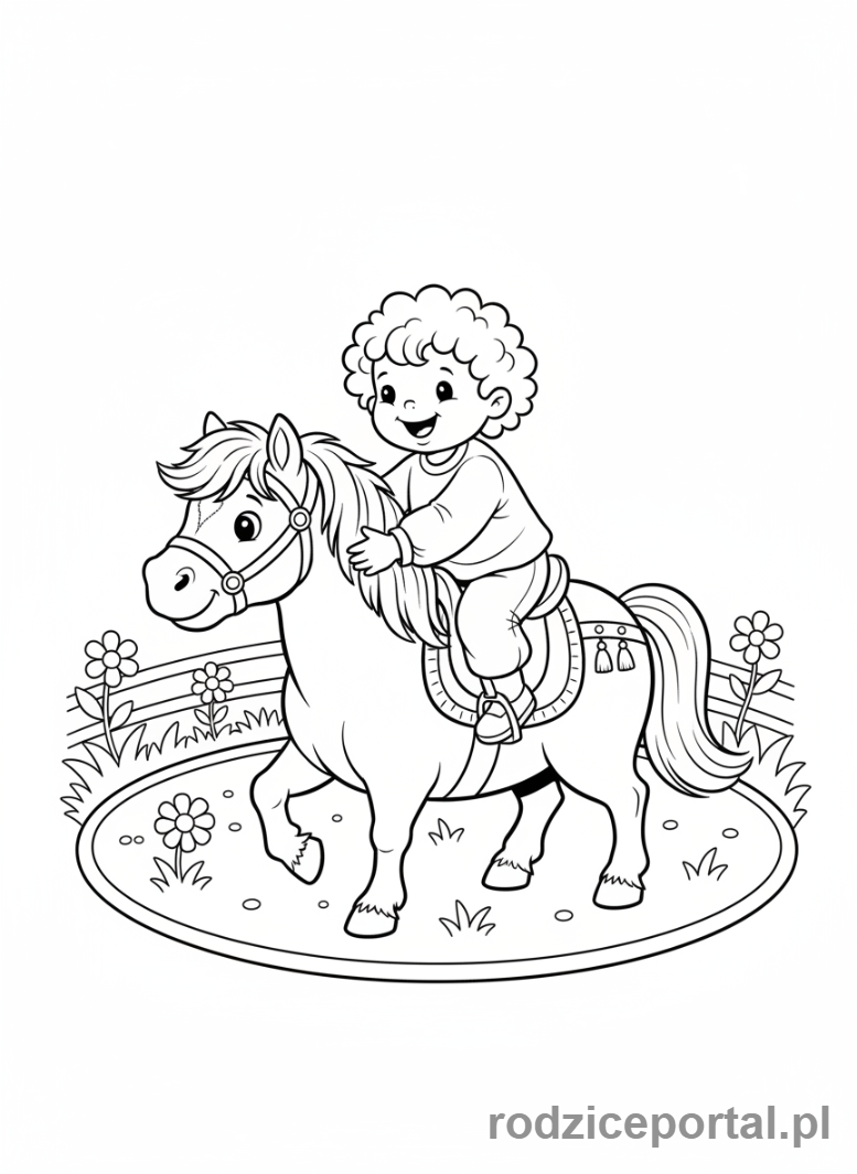 Kolorowanka Konie - Dziecko jeżdżące konno.