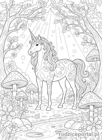 Kolorowanka Konie - Koń przypominający jednorożca.