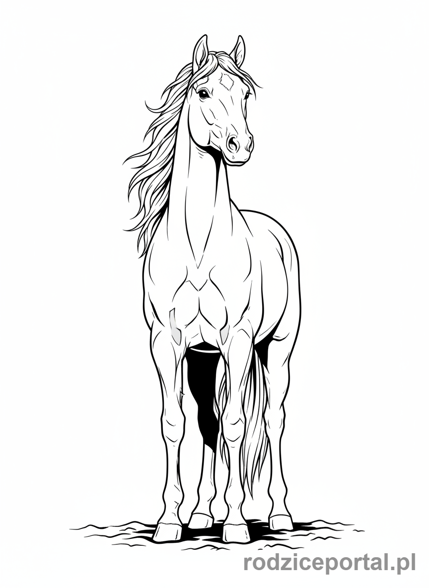 Kolorowanka Konie - Majestatyczny koń stojący dumnie.