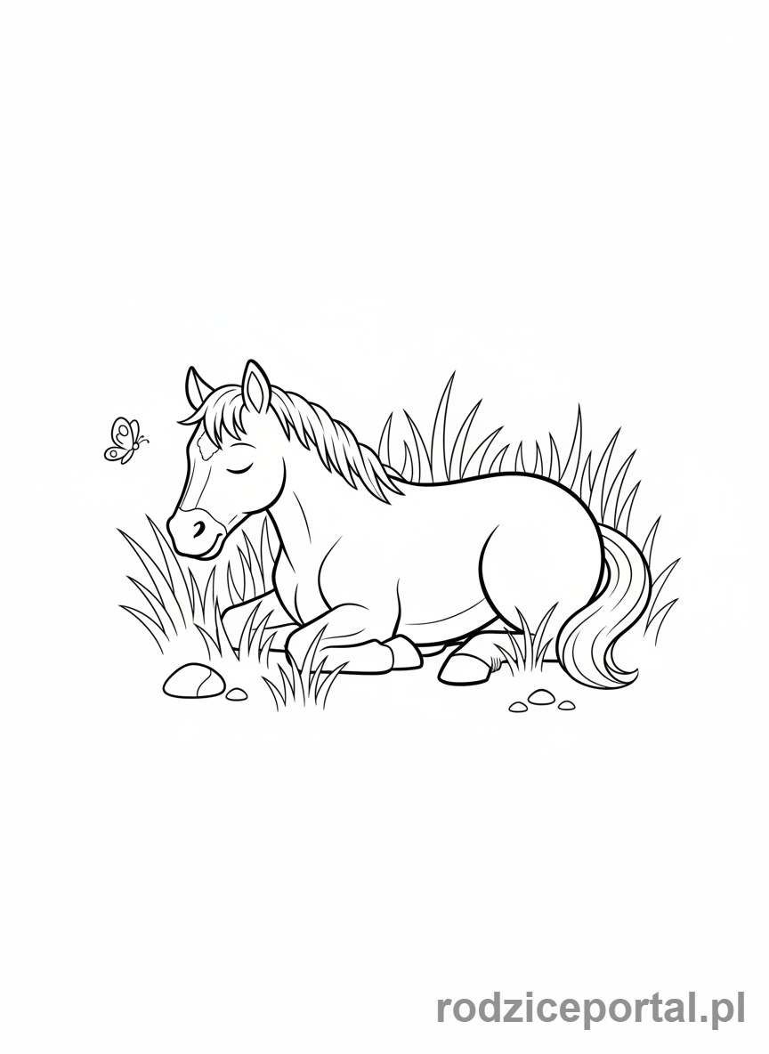 Kolorowanka Konie - Śpiący koń.