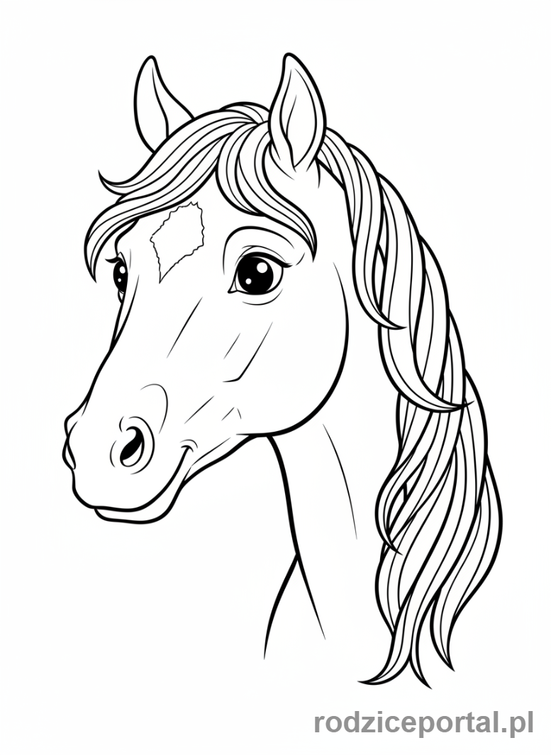 Kolorowanka Konie - Zbliżenie na głowę konia.