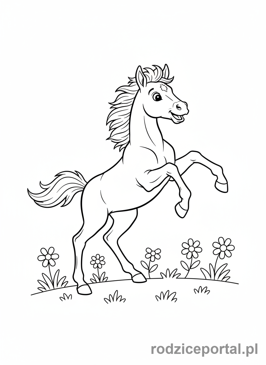 Kolorowanka Konie - Źrebię bawiące się.