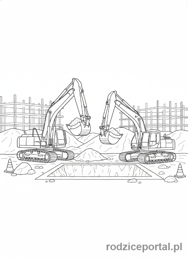 Kolorowanka Koparki - Dwie koparki razem