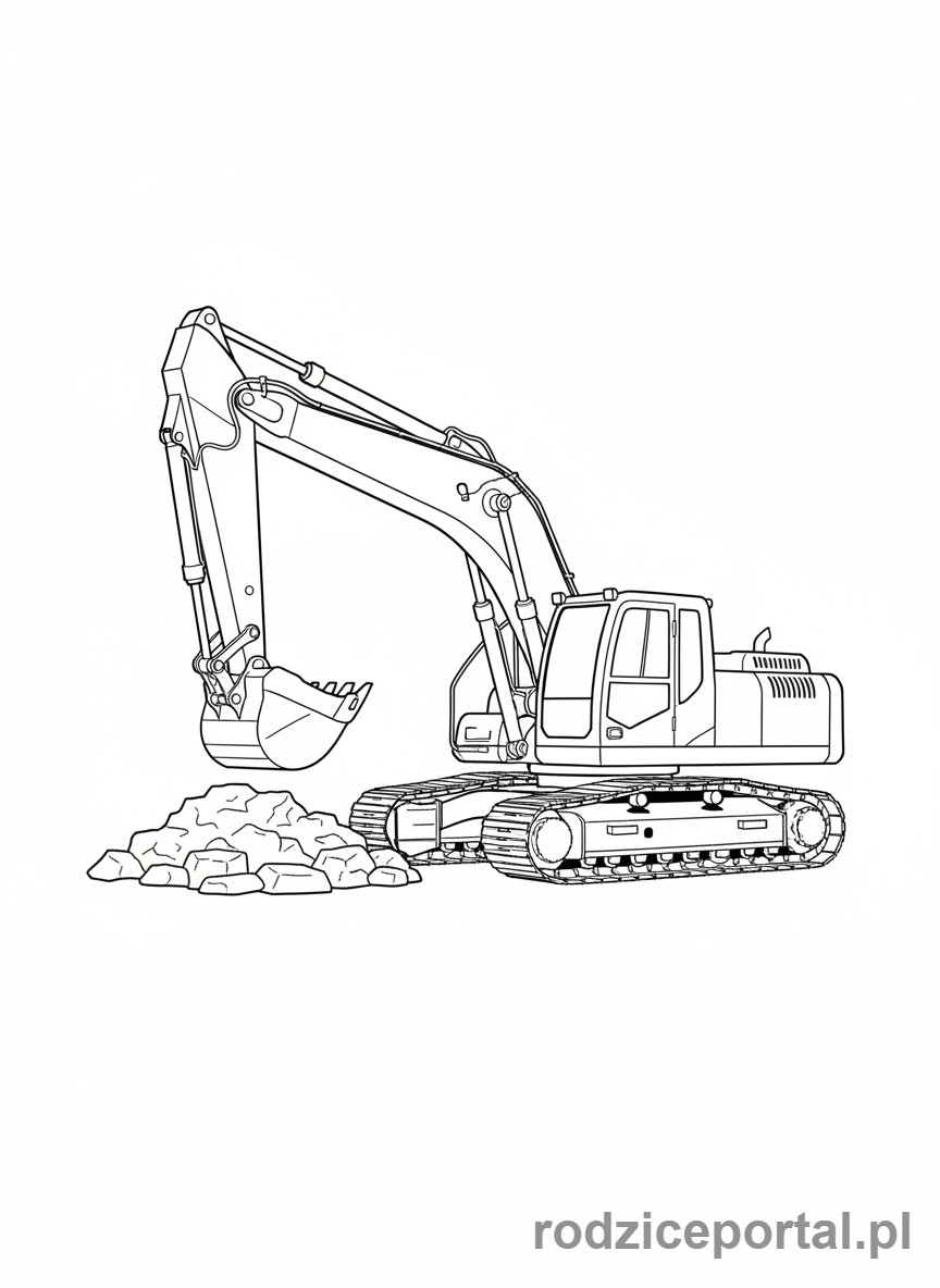 Kolorowanka Koparki - Koparka czyszcząca teren po pracy.