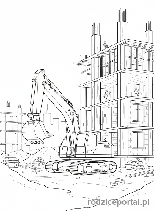 Kolorowanka Koparki - Koparka i budynek