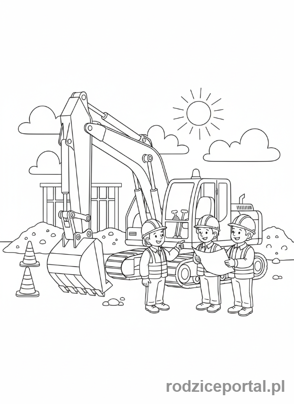 Kolorowanka Koparki - Koparka i robotnicy
