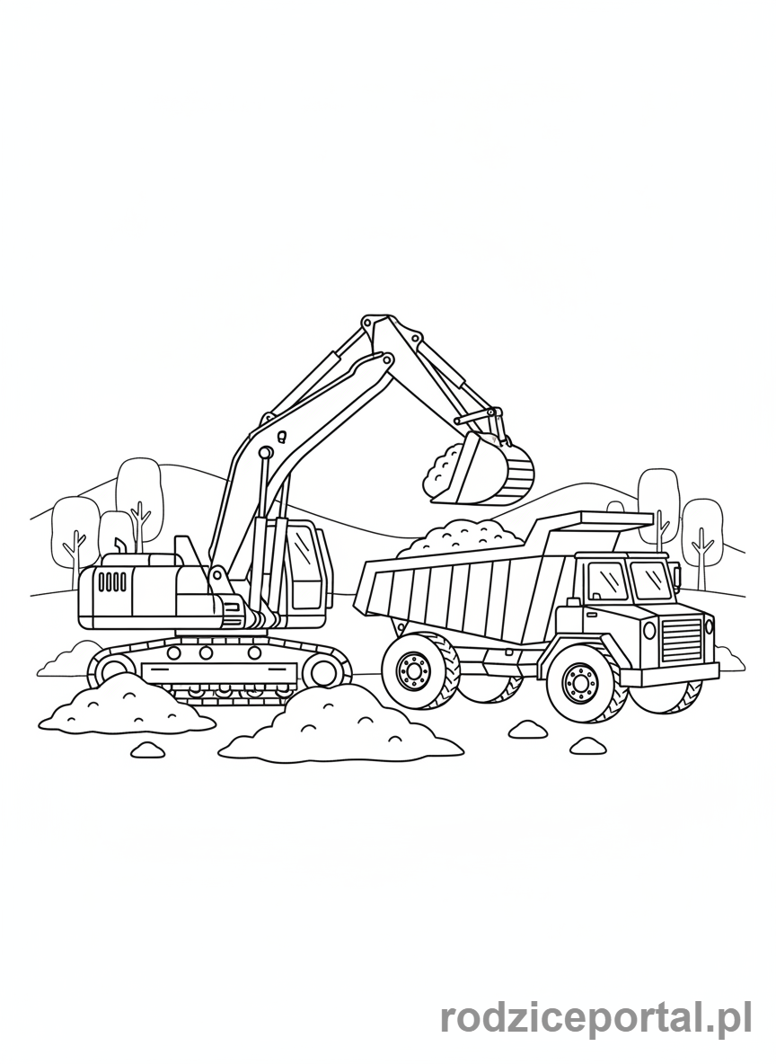 Kolorowanka Koparki - Koparka i wywrotka