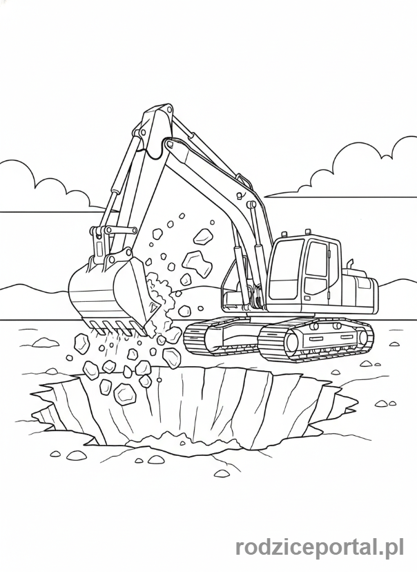 Kolorowanka Koparki - Koparka kopiąca dół