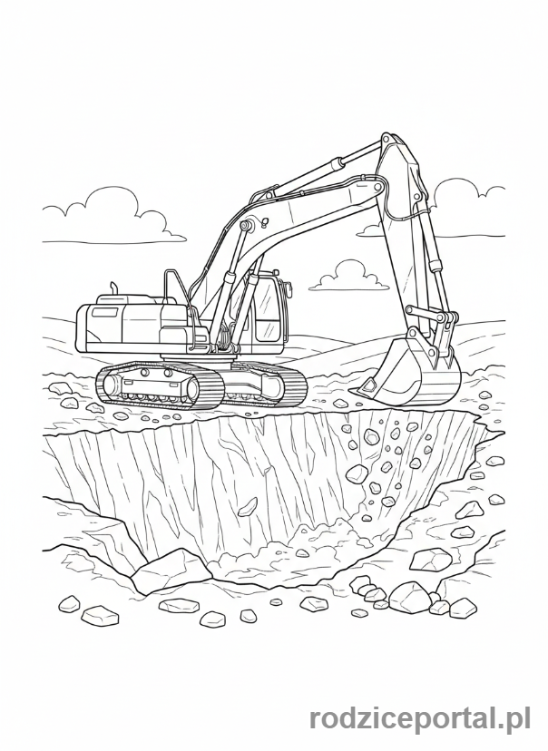 Kolorowanka Koparki - Koparka kopiąca rów