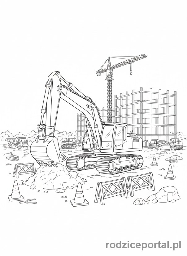 Kolorowanka Koparki - Koparka na budowie