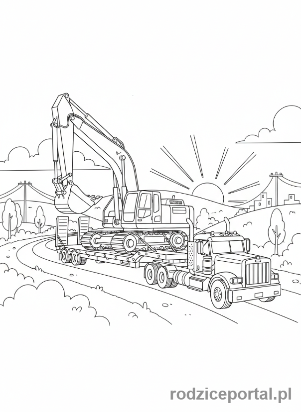 Kolorowanka Koparki - Koparka na drodze