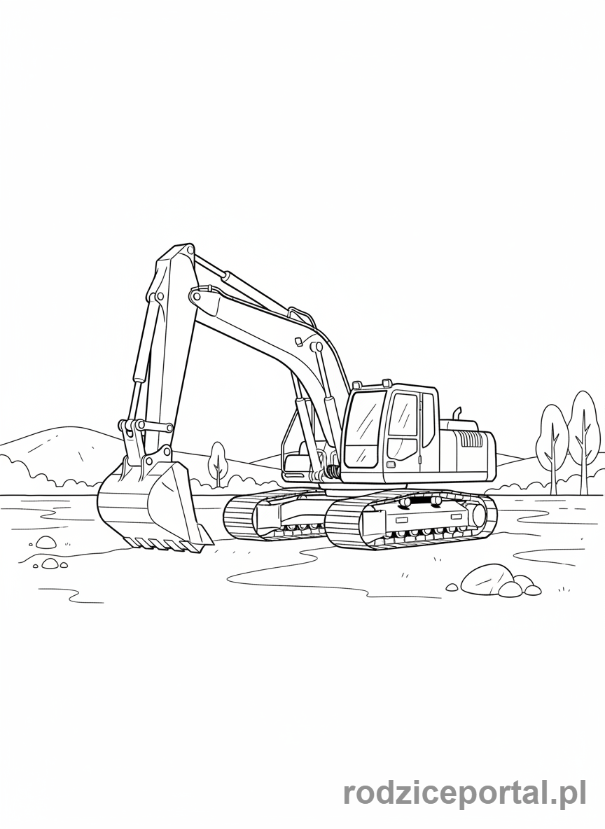 Kolorowanka Koparki - Koparka na pustej działce