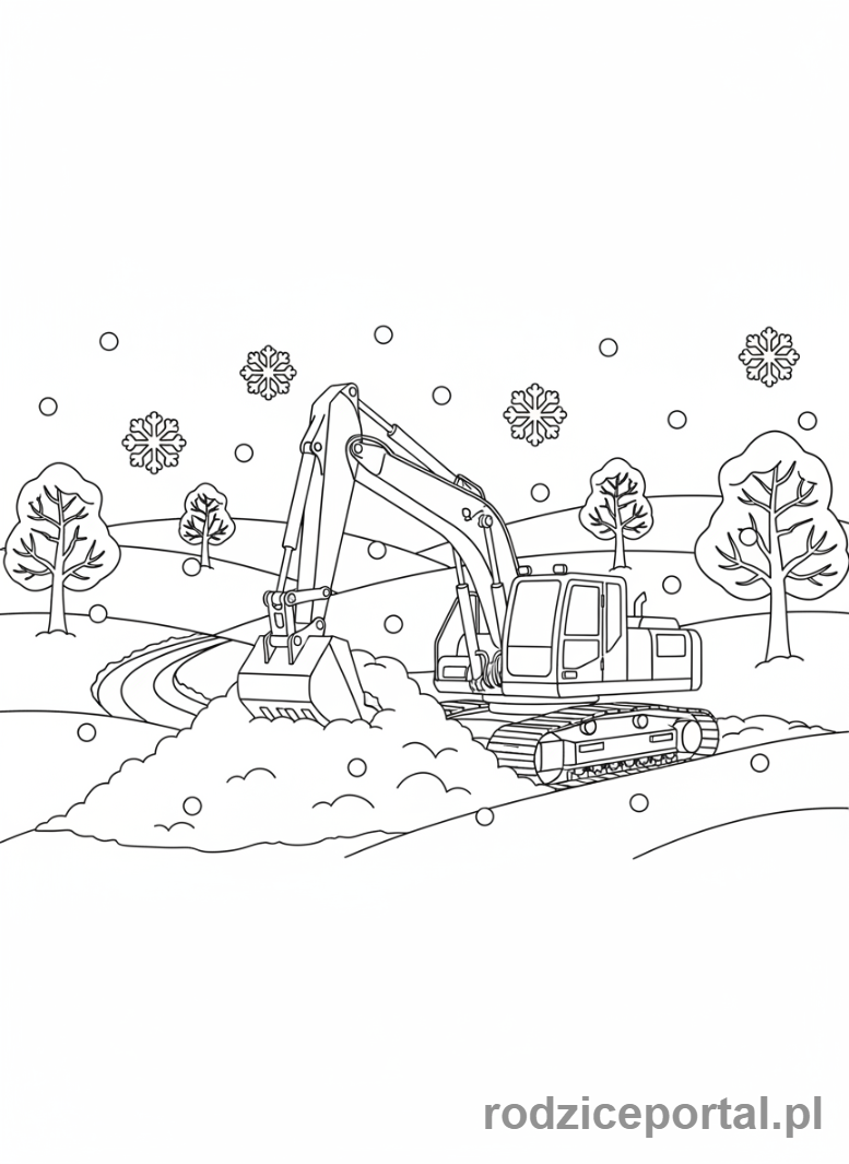 Kolorowanka Koparki - Koparka na śniegu