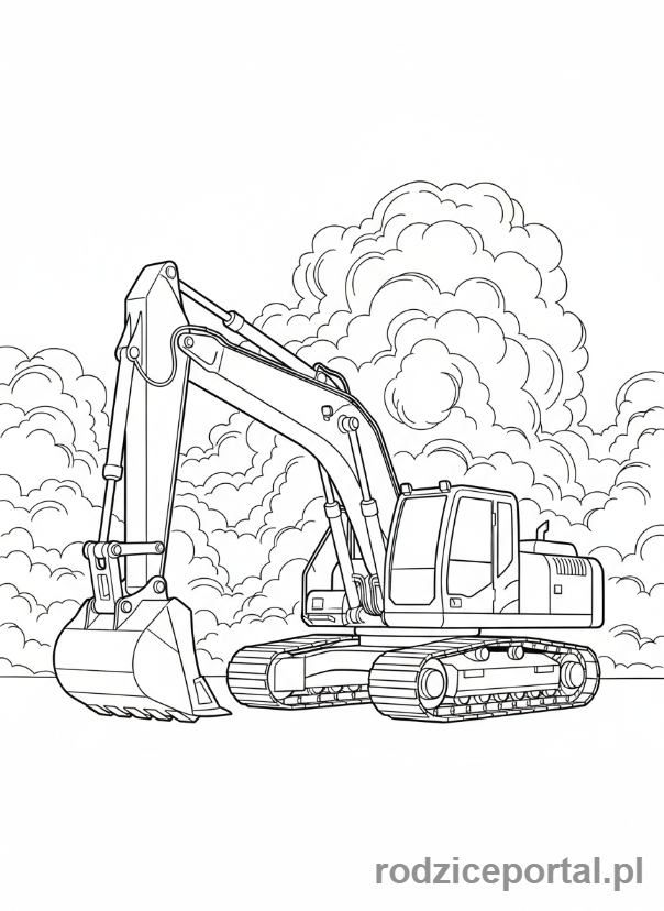 Kolorowanka Koparki - Koparka na tle chmur