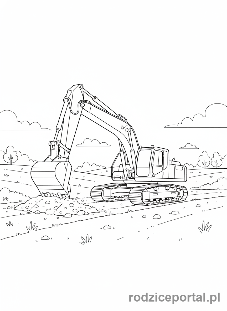 Kolorowanka Koparki - Koparka na trawie
