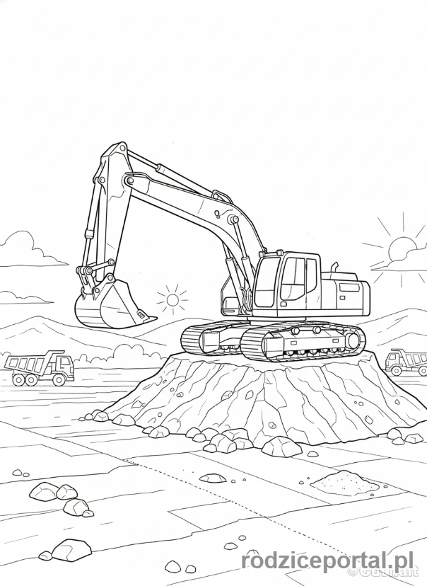 Kolorowanka Koparki - Koparka na wzgórzu