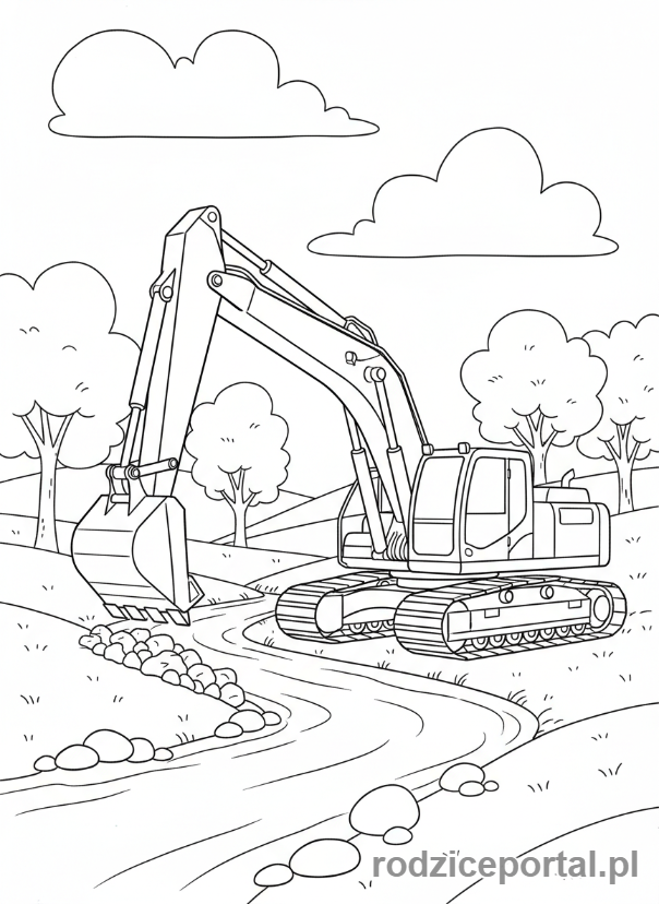 Kolorowanka Koparki - Koparka nad wodą