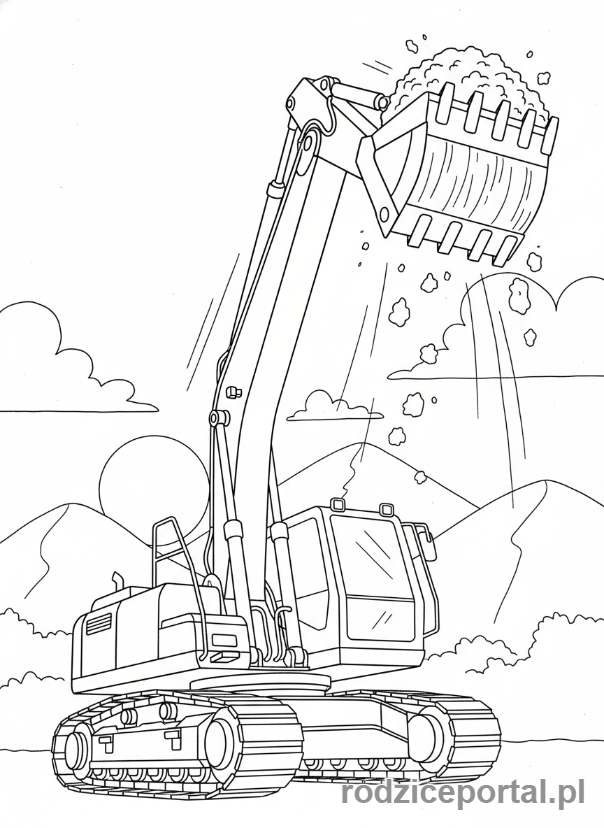Kolorowanka Koparki - Koparka podnosząca ziemię