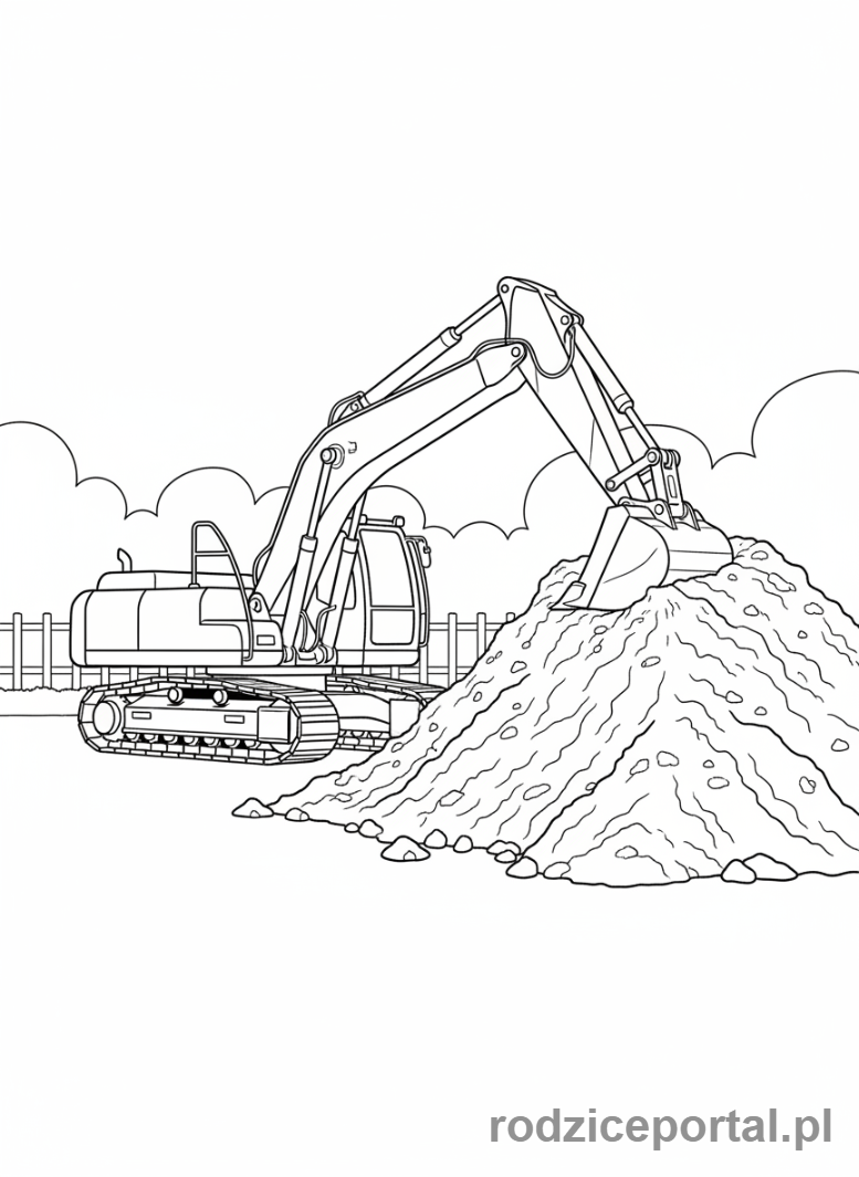 Kolorowanka Koparki - Koparka przy hałdzie ziemi