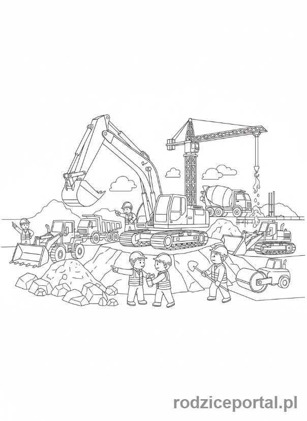 Kolorowanka Koparki - Koparka w grupie maszyn