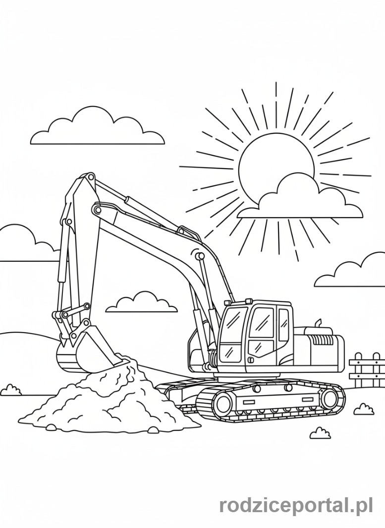Kolorowanka Koparki - Koparka w słoneczny dzień