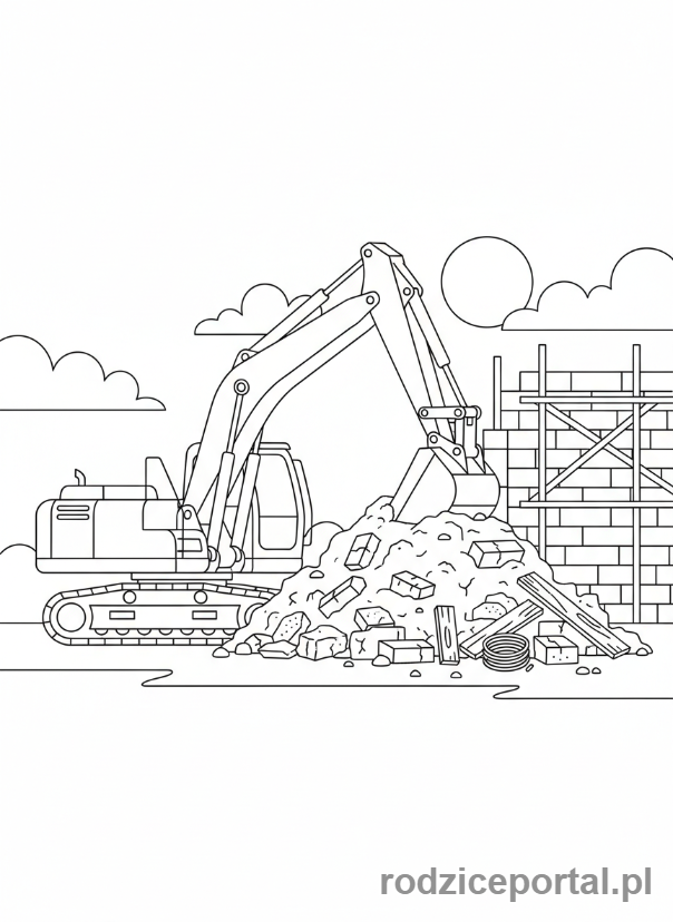 Kolorowanka Koparki - Koparka z cegłami