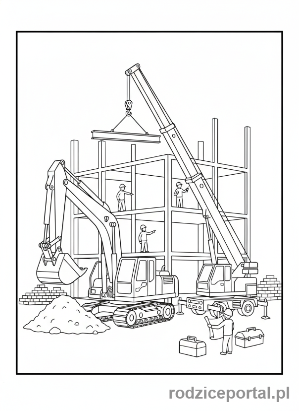 Kolorowanka Koparki - Koparka z dźwigiem