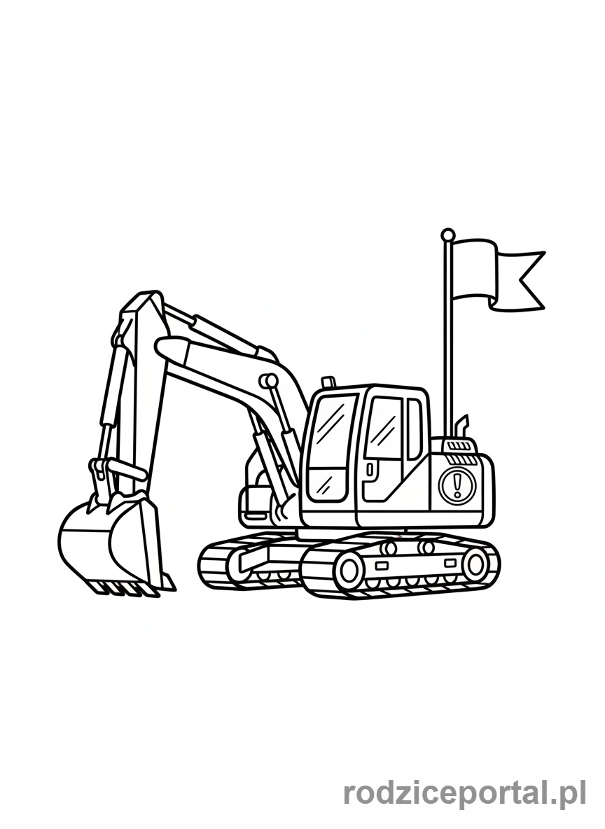 Kolorowanka Koparki - Koparka z flagą