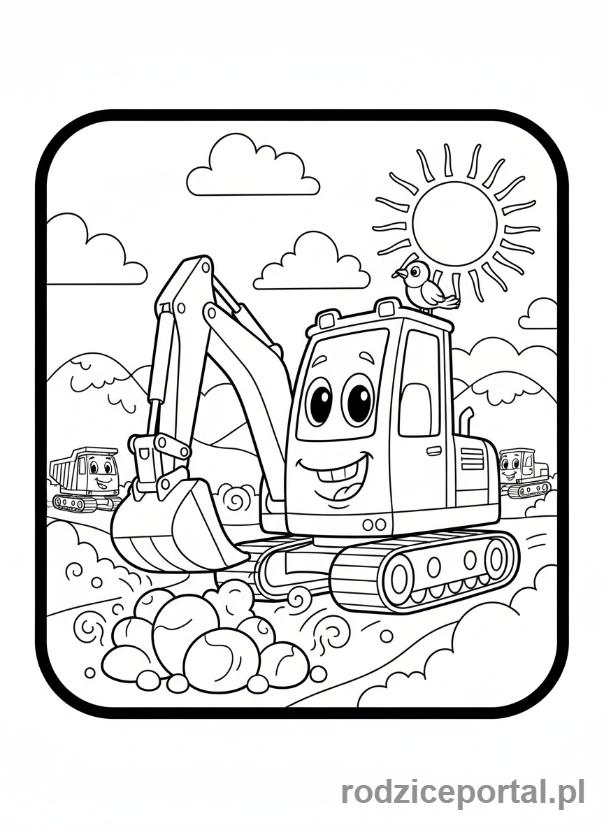 Kolorowanka Koparki - Wesoła koparka rysunkowa
