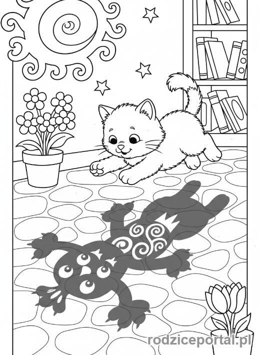 Kolorowanka Kotki - Kotek bawiący się cieniem
