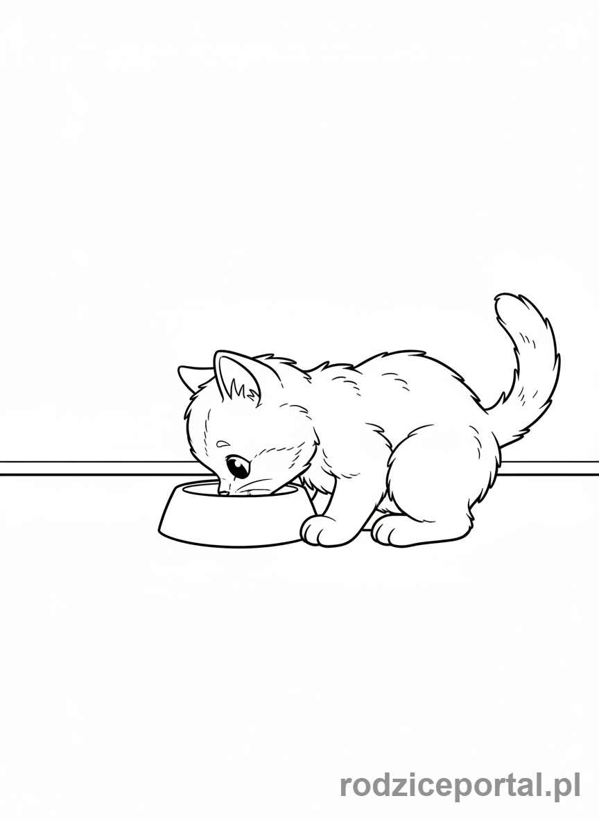 Kolorowanka Kotki - Kotek jedzący z miski