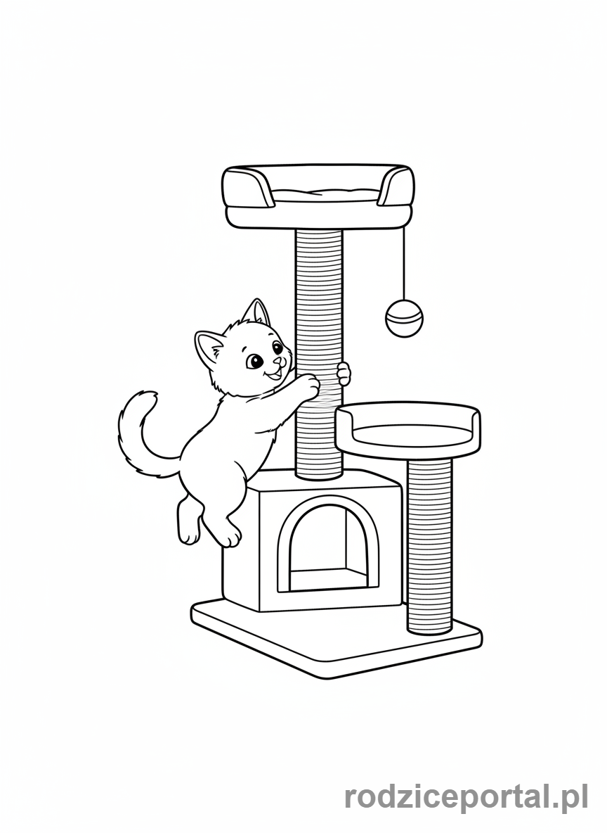 Kolorowanka Kotki - Kotek na kocim drapaku