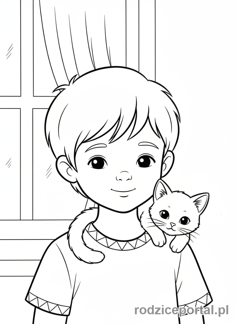 Kolorowanka Kotki - Kotek na ramieniu dziecka