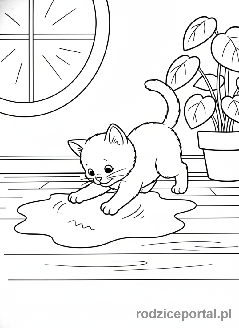 Kolorowanka Kotki - Kotek próbujący złapać promień słońca