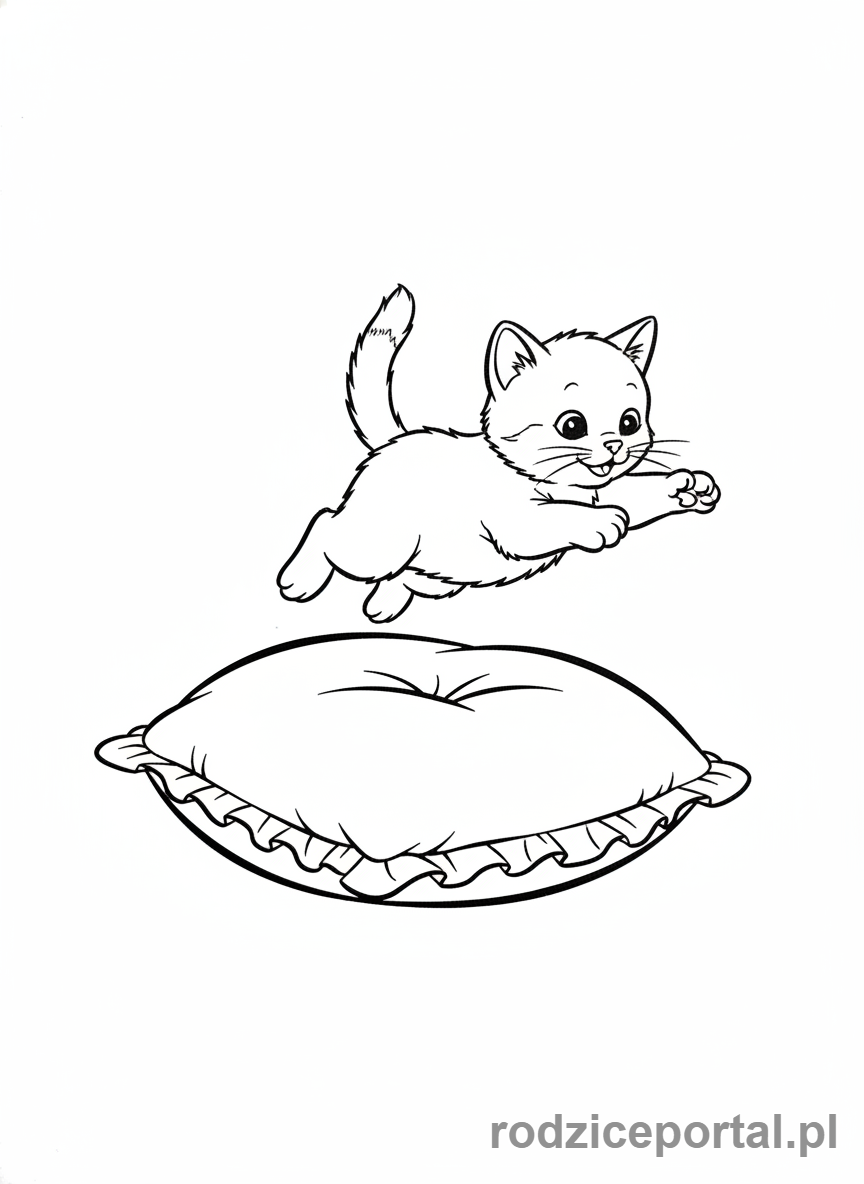Kolorowanka Kotki - Kotek skaczący po poduszce