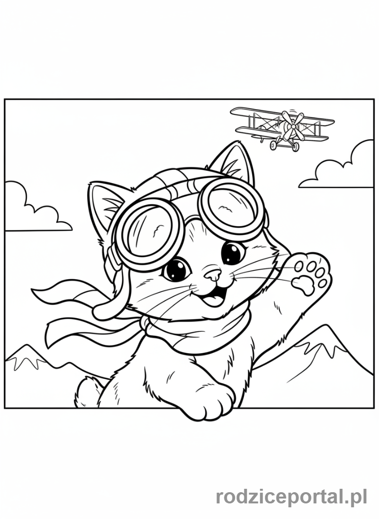 Kolorowanka Kotki - Kotek w goglach lotnika
