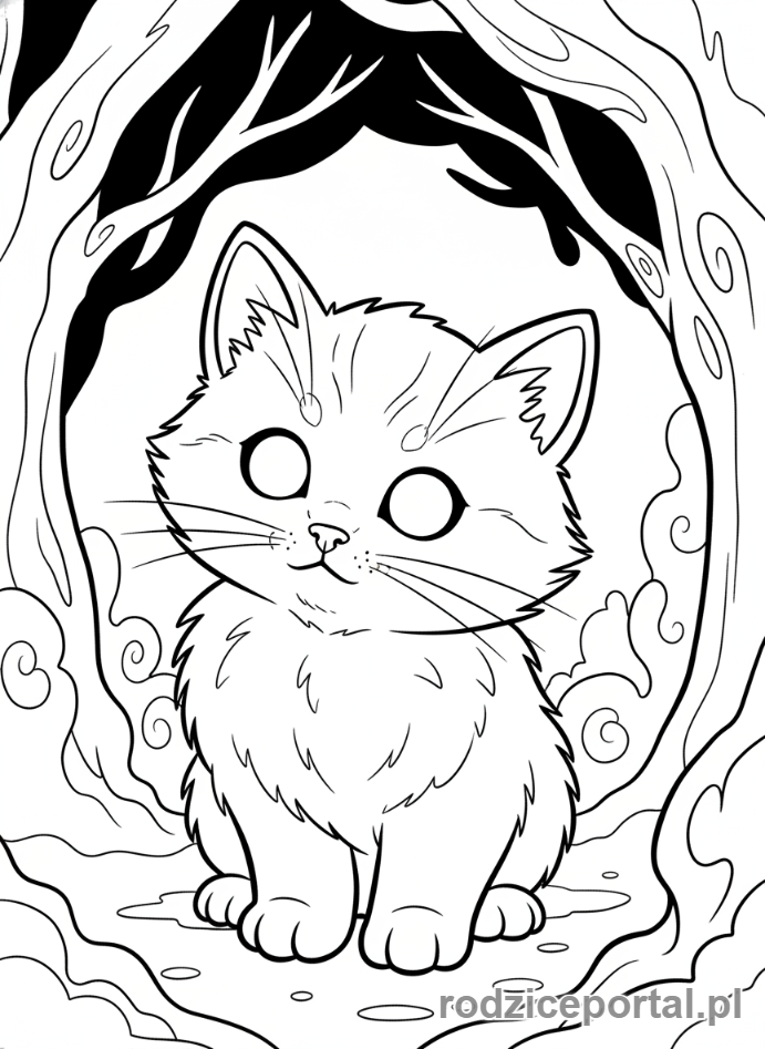 Kolorowanka Kotki - Kotek z błyszczącymi oczami w ciemności