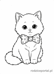 Kolorowanka Kotki - Kotek z dużą kokardą na szyi