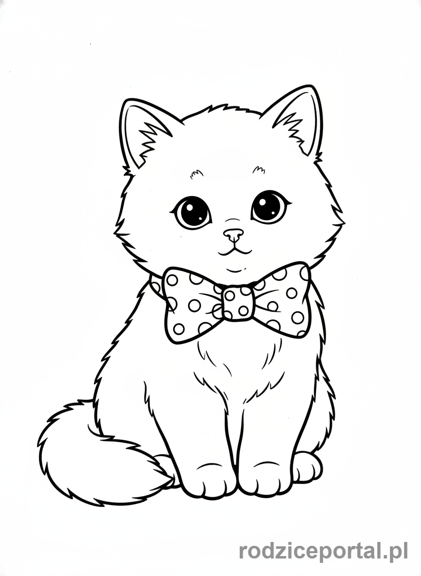 Kolorowanka Kotki - Kotek z dużą kokardą na szyi