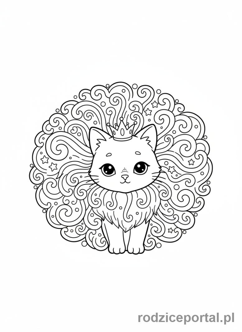 Kolorowanka Kotki - Kotek z dużą, puszystą grzywą