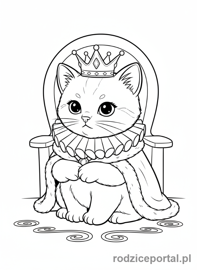 Kolorowanka Kotki - Kotek z koroną na głowie