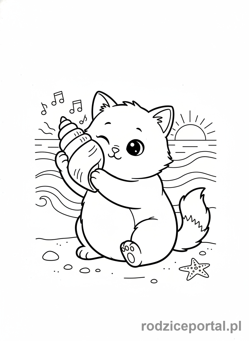 Kolorowanka Kotki - Kotek z muszlą na uchu