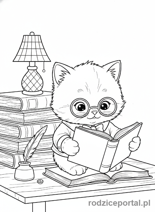 Kolorowanka Kotki - Kotek z okularami na nosie