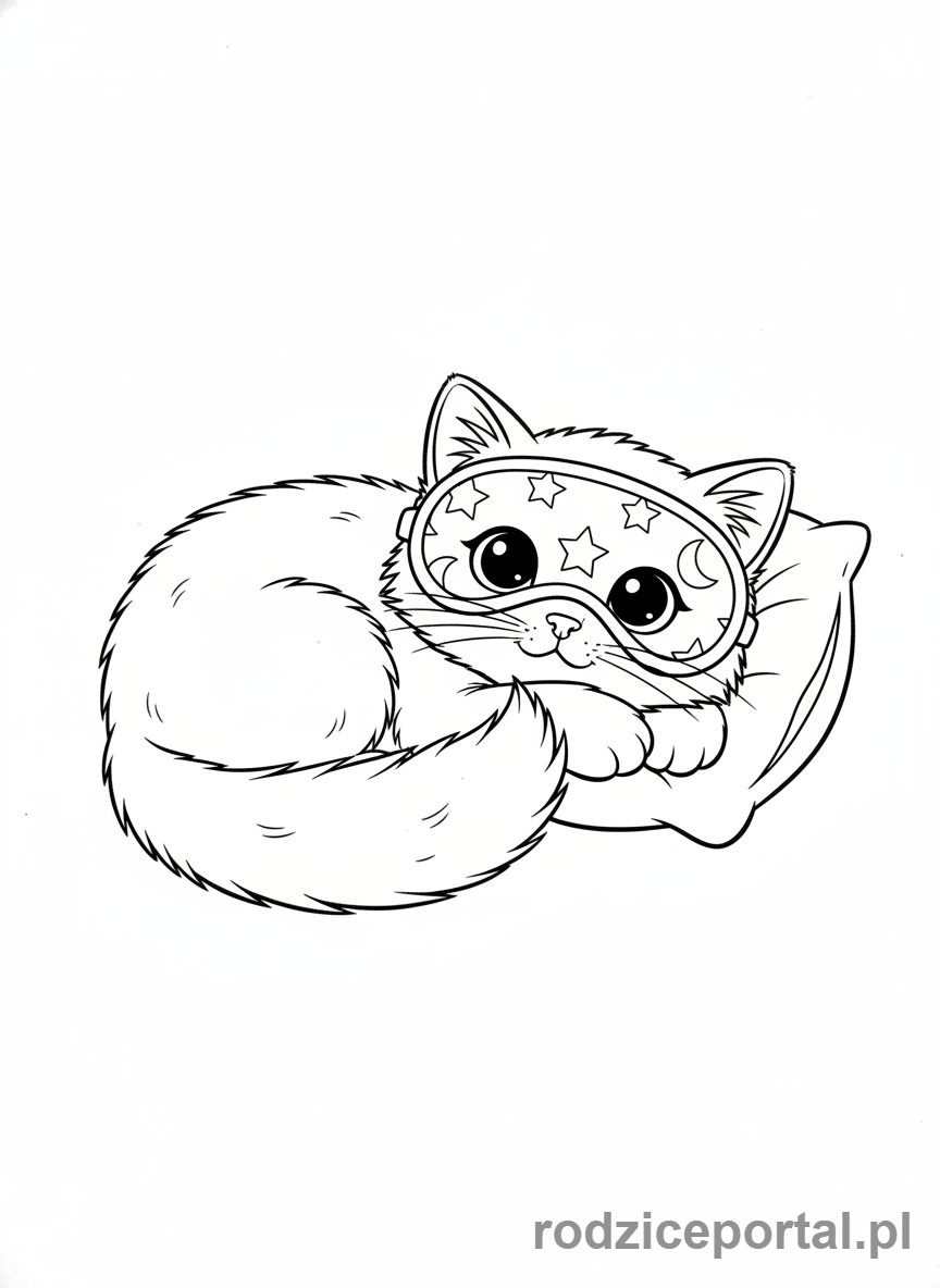 Kolorowanka Kotki - Kotek z opaską na oczy do spania
