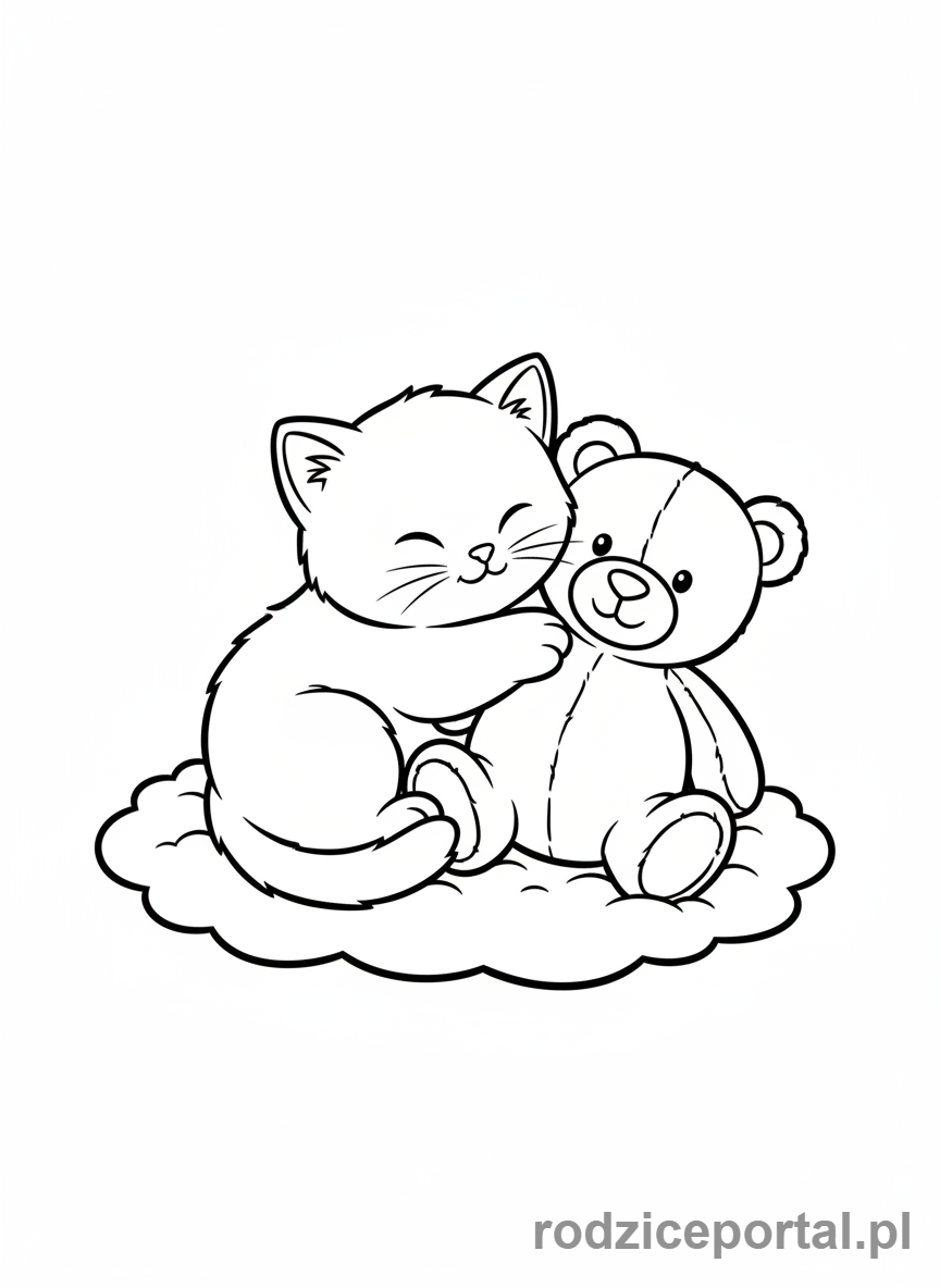 Kolorowanka Kotki - Kotek z pluszowym misiem