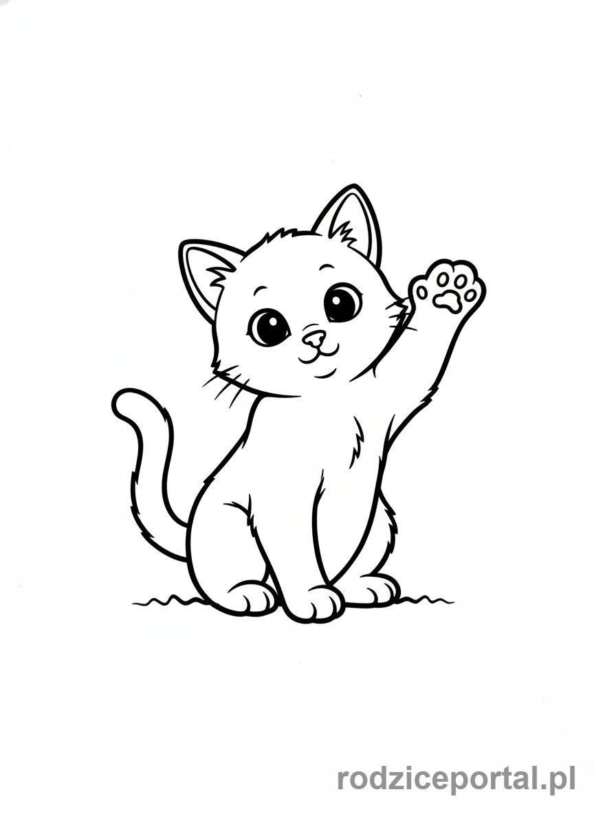 Kolorowanka Kotki - Kotek z podniesioną łapką