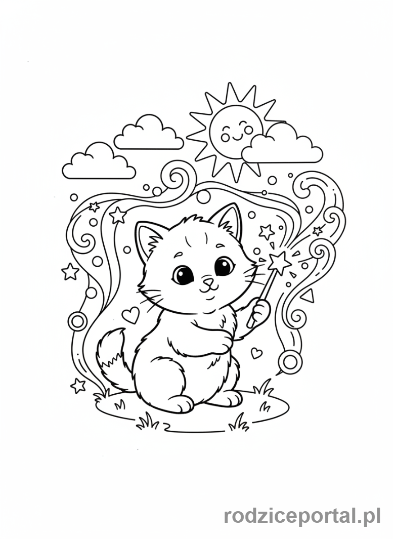Kolorowanka Kotki - Kotek z różdżką czarodzieja