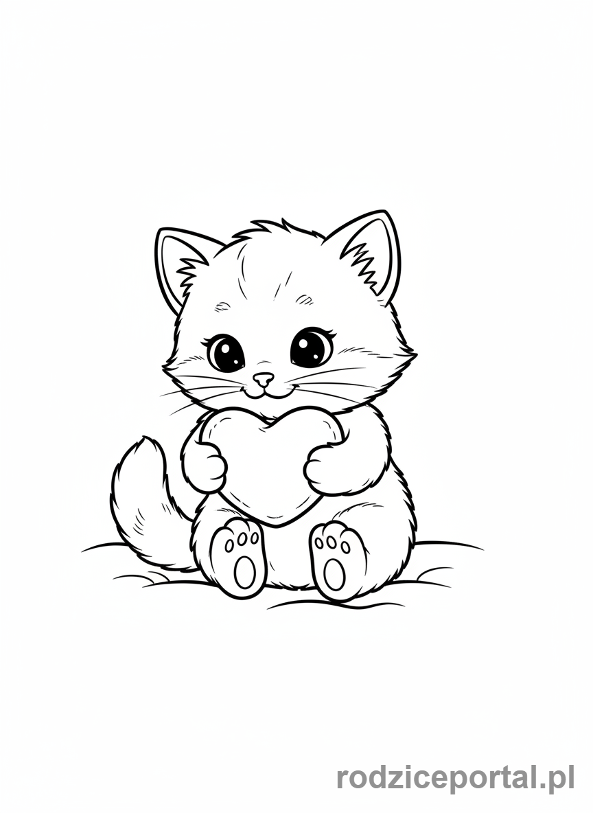 Kolorowanka Kotki - Kotek z zabawką w kształcie serca